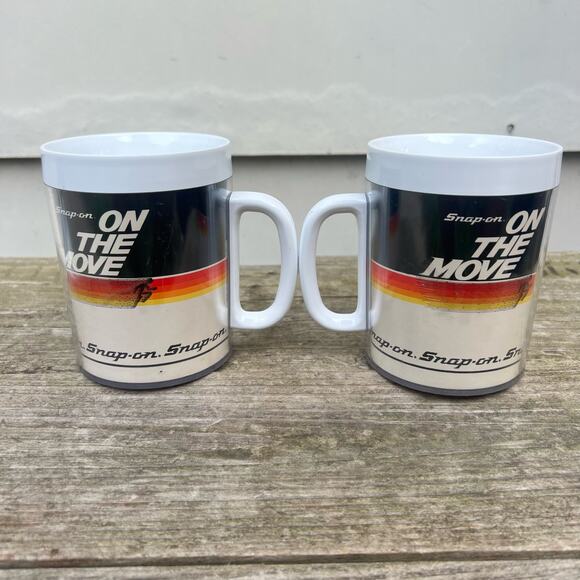 Vintage 90s Snap On Tools USA Thermo-Serv "On The Move" Coffee Mugs Set 2 - Picture 2 of 5